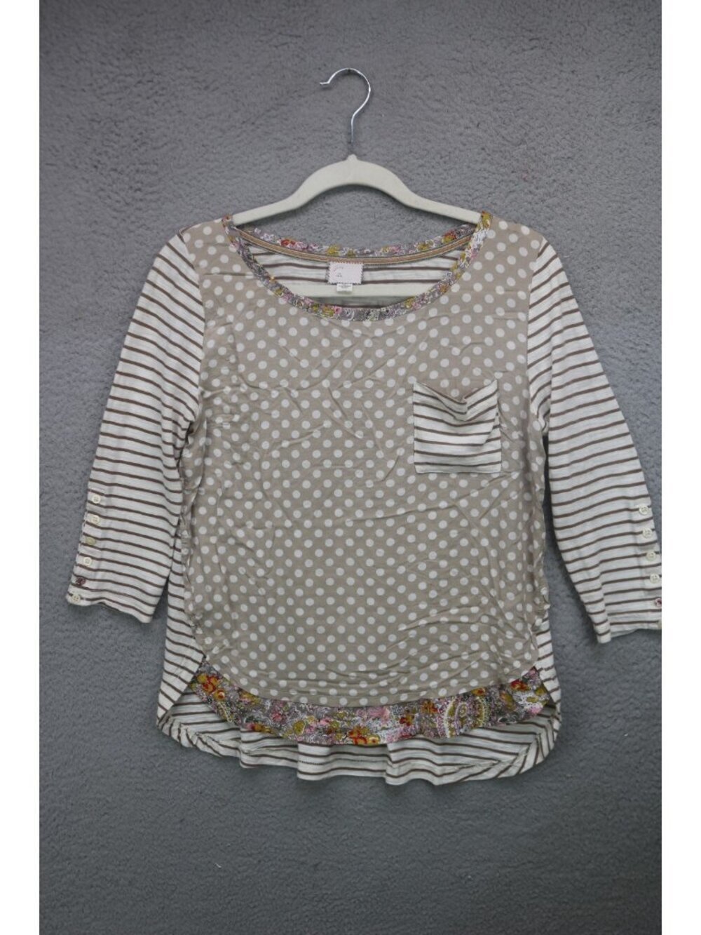 Postage Stamp Mixed Print 3/4 Sleeve Tunic-Size Small-BOHO-Hippie